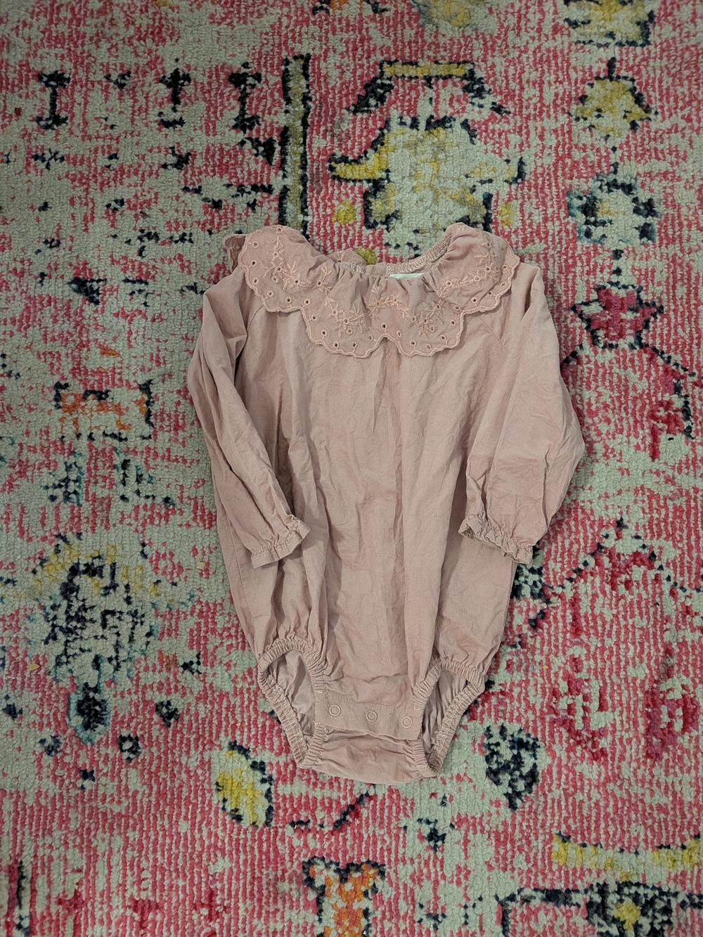 Mema Knits Soft Pink Eyelet-Collar One-Piece Romper for Kids